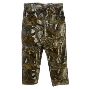 Wrangler Realtree Brown Camo Hunting Pants Reinforced Knees Brush Popper 36x30‎